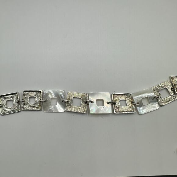 Love Script Chain Choker Bib Necklace Mother Of Pearl Square Geometric Retro - Picture 8 of 9